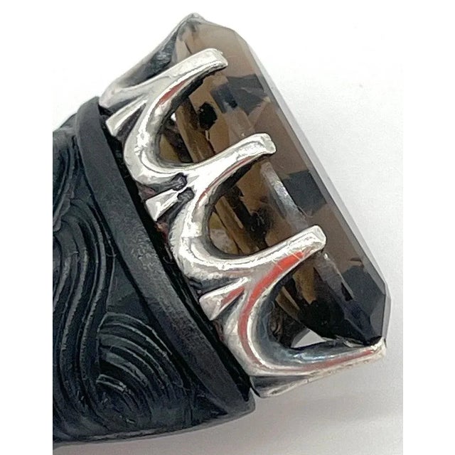 Black 20th C. Scottish Sterling & Carved Celtic Knot Bog Wood Dirk With Topaz For Sale - Image 8 of 12