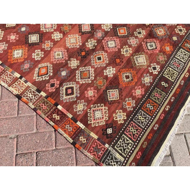 Red Vintage Rustic Turkish Kilim Rug - 76" X 110" For Sale - Image 6 of 11