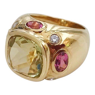 Christina Addison 18kt Bonheur Ring With Lemon Citrine and Pink Topaz and Diamonds For Sale