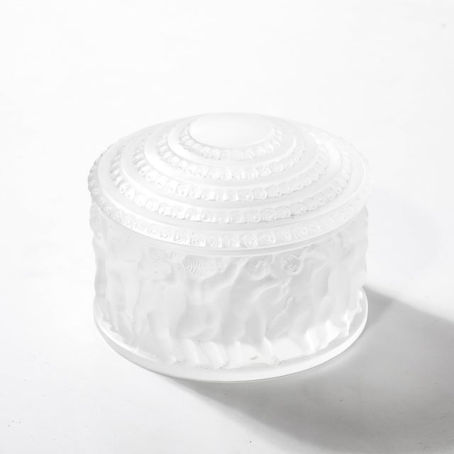 Mid-Century Modernist Crystal Les Enfants Lidded Powder Box Signed Lalique For Sale - Image 9 of 18