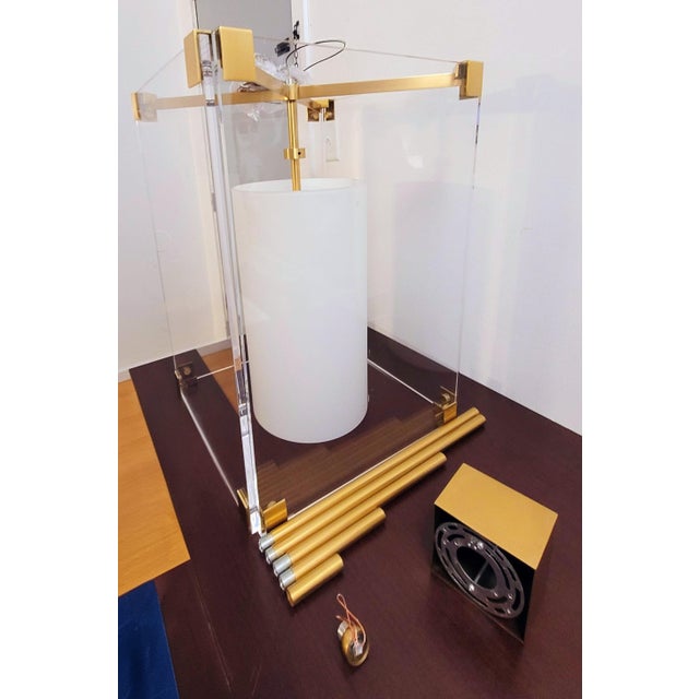 Brass 1990s Hudson Valley Lighting “Achilles 4132” Large 3‑Light Pendant — Acrylic & Brass For Sale - Image 8 of 10
