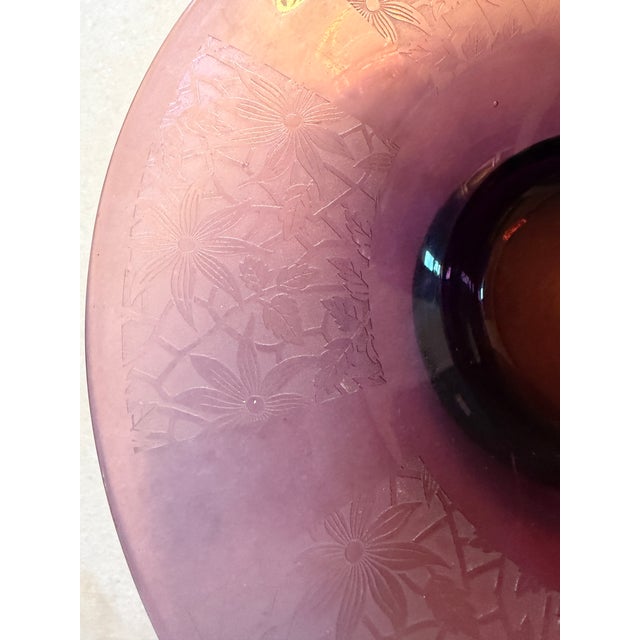 1930s Amethyst Glass Centerpiece Bowl, Large 14.5" Vintage Purple Console Bowl, Acid Etched Floral Art Deco Lattice For Sale - Image 10 of 14