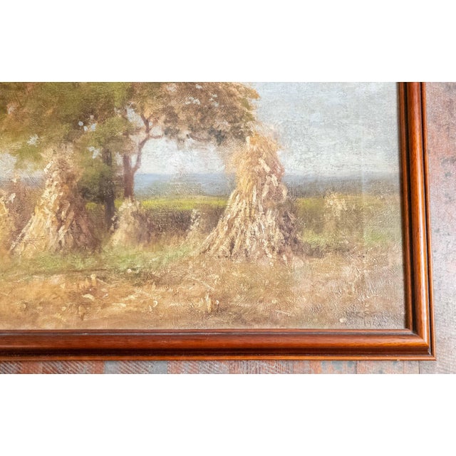 Tan 20th Century American Tonalist Fall Landscape With Corn Stalks by William Charles Stevens For Sale - Image 8 of 15