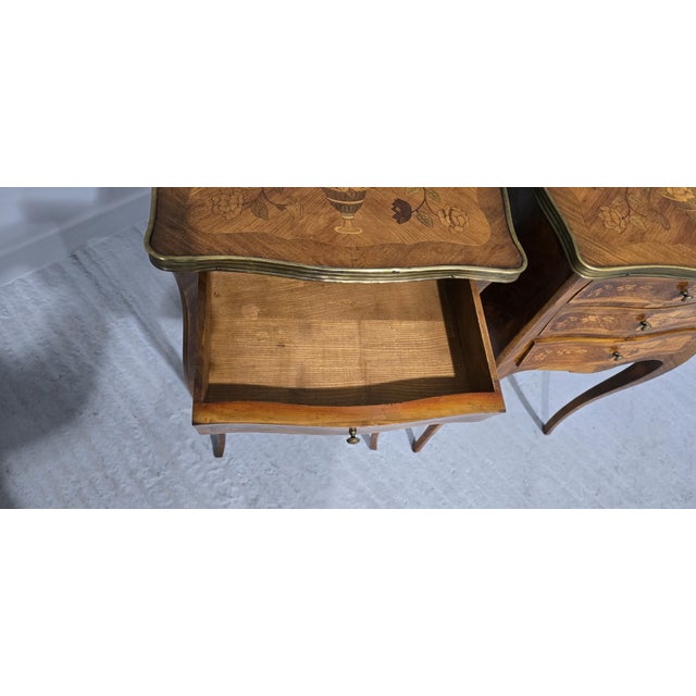 1900 - 1909 French Marquetry Bedside Lamp Tables, 1900, Set of 2 For Sale - Image 5 of 12