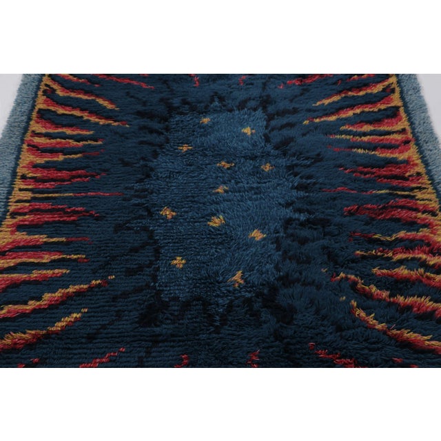 1960s Vintage Swedish Rya Rug With Indigo and Orange Abstract Pattern - Rug & Kilim For Sale - Image 5 of 10