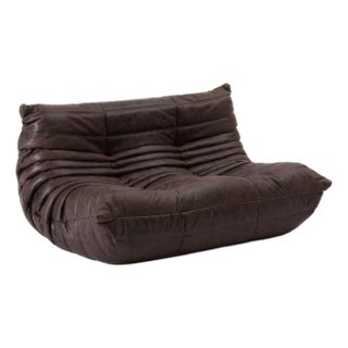Original Ligne Roset Togo 2-Seater — Reupholstered in Mocha Leather For Sale