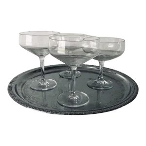 Midcentury Irvin Ware Stainless Tray With 2 Mixed Size Champagne Glasses - Set of 5