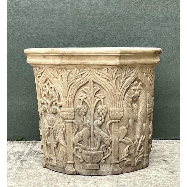 Vintage Cast Stone Lions Head Table Pedestal For Sale - Image 4 of 18