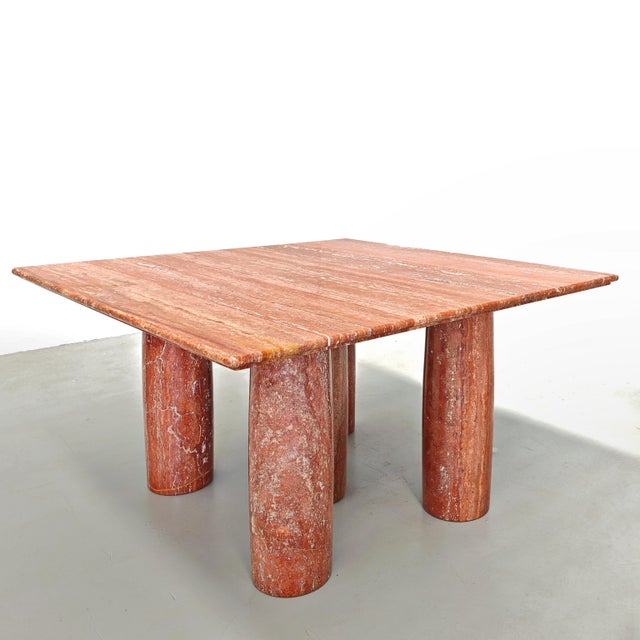 Square Model Colonnato Table in Red Travertine Marble by Mario Bellini for Cassina, 1970s For Sale - Image 6 of 18