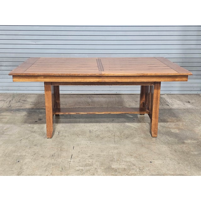 1990s Stickley Oak Mission Arts & Craft Style Dining Table W 2 Leaves For Sale - Image 13 of 16