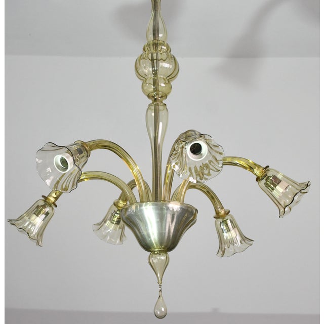 Italian Vintage Murano Glass Chandelier, Amber Color, Six Lights, 1950s Design For Sale - Image 3 of 11
