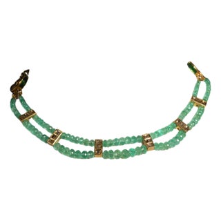 1990s Emerald, Diamond and 22K Gold Choker Necklace For Sale