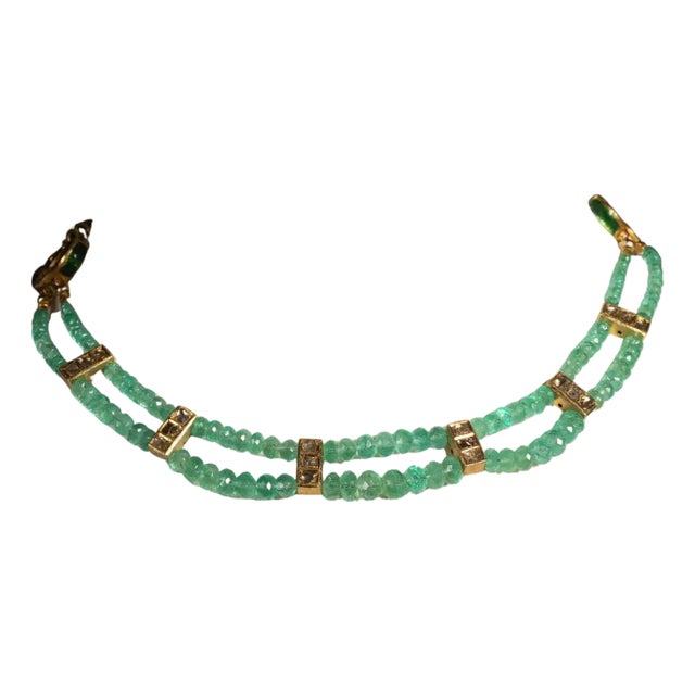 1990s Emerald, Diamond and 22K Gold Choker Necklace For Sale