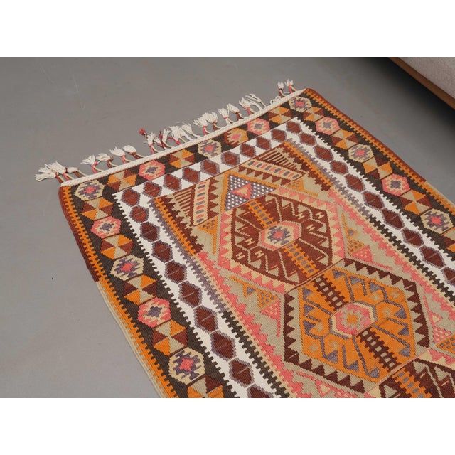 1970s 1970s Vintage Handmade Wool Cotton Chocolate Brown Runner Rug For Sale - Image 5 of 11