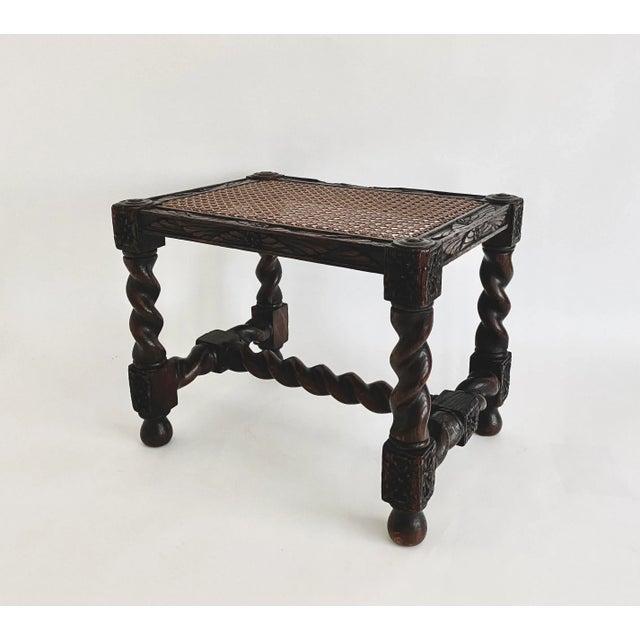 Early 20th C Jacobean Style Barley Twist Footstool W/ Cane Seat For Sale - Image 4 of 9