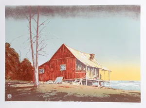 John Sherrill Houser "Red House on Water" Lithograph