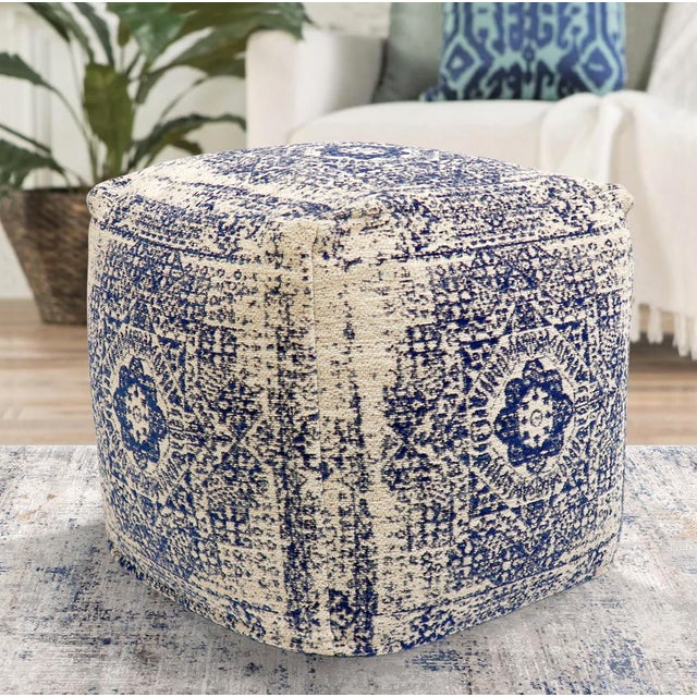 2020s Pasargad Home Grandcanyon Jacquard Cotton Pouf, Navy For Sale - Image 5 of 6