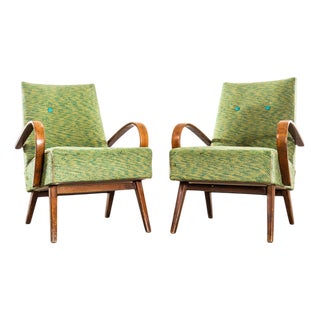 Armchairs in Lime Weave Fabric by Jaroslav Šmídek, 1950s For Sale