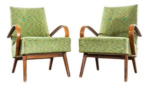 Armchairs in Lime Weave Fabric by Jaroslav Šmídek, 1950s