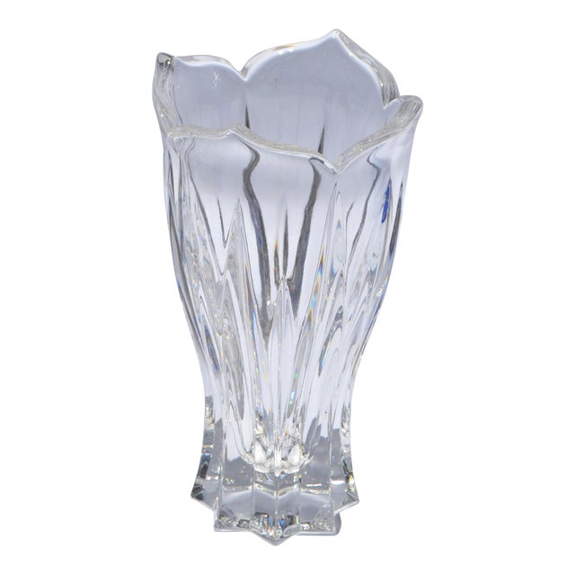 1970s Art Deco Style Waterford Heavy Crystal Tulip Vase Star Base For Sale