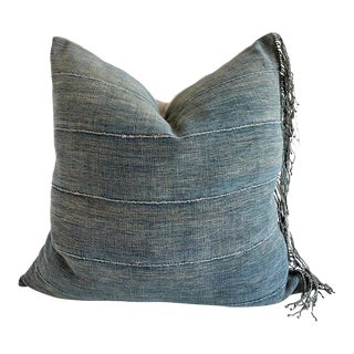 Vintage Faded Blue Indigo Cloth and Linen Pillow For Sale
