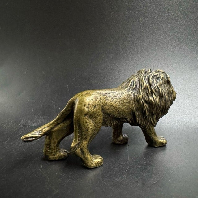 African Solid Brass African Lion Figurine – 3.1" Miniature Wildlife Sculpture Paperweight For Sale - Image 3 of 9