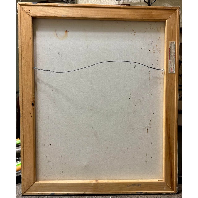 Stunning Vintage 1970 Commissioned Painting of a Half Nude Male Wearing a Head Bandana While Resting Against a Counter For Sale - Image 9 of 9