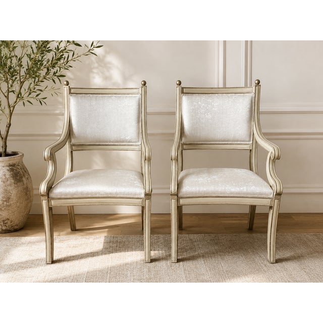 Custom Made Neoclassical Arm Chairs With Silver Gilding (A Pair) For Sale - Image 14 of 14
