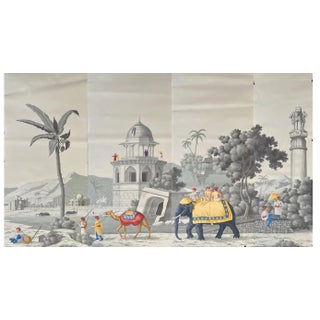 "Early View of India" Panoramic Murals Hand Painted Wallpapers on Scenic Paper Panel - 5 Panels For Sale