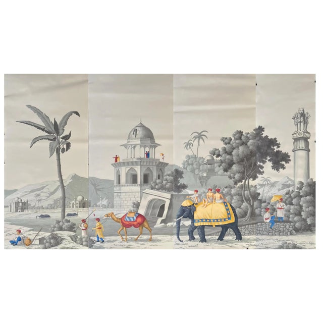 "Early View of India" Panoramic Murals Hand Painted Wallpapers on Scenic Paper Panel - 5 Panels For Sale