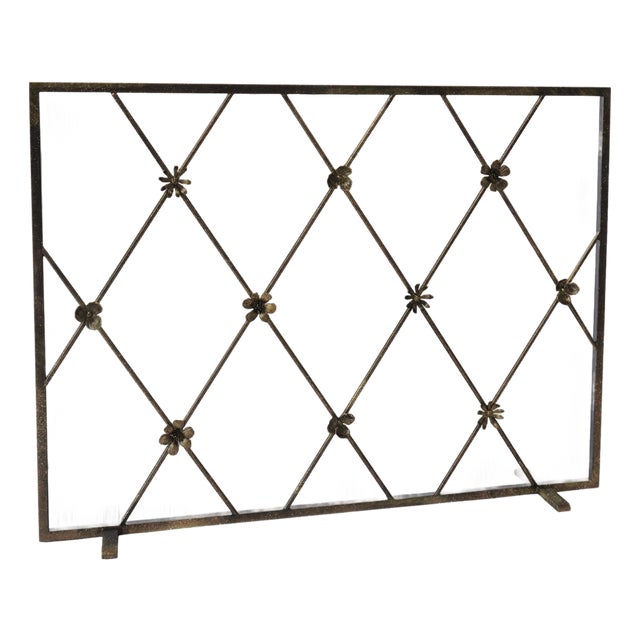 Gold Rubbed Black Flora Fireplace Screen For Sale