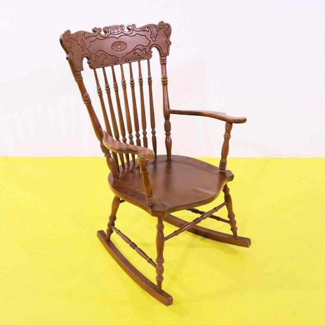 Wooden Rocking Chair with Turned Backrest Decoration For Sale - Image 10 of 10