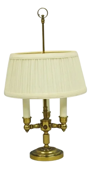 Vintage French Country Style Small Brass Candelabra Bouillotte Desk Lamp W Shade