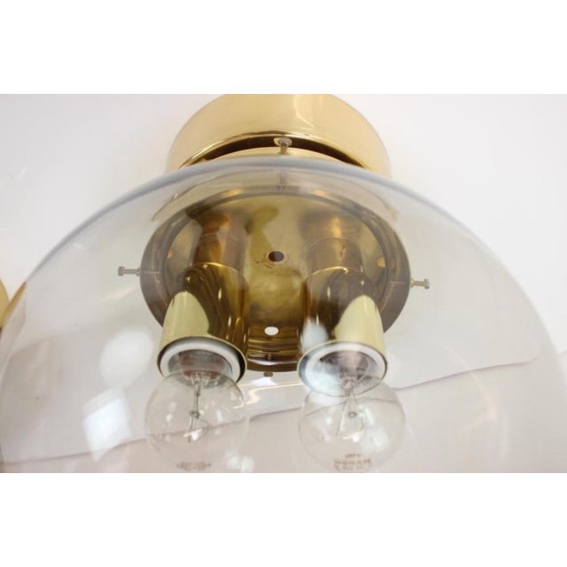 Metal Large Czech Smoky Glass and Brass Ceiling Lights from Kamenický Šenov, 1970s, Set of 3 For Sale - Image 7 of 12