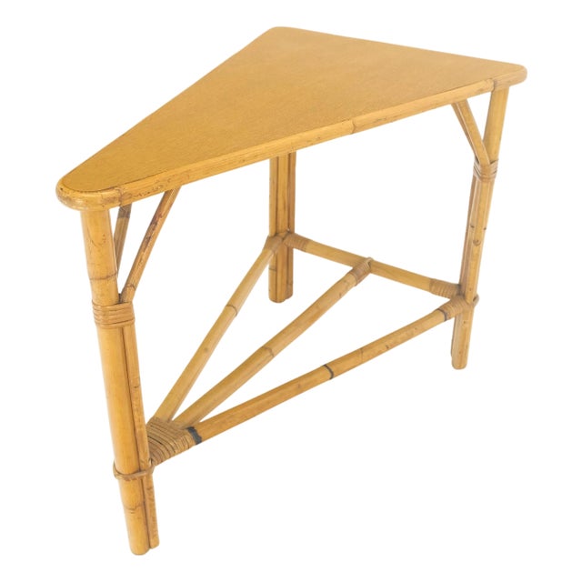 Fick Reed Atr Bamboo Rattam Wedge Triangle Shape Occasional Side End Table Stand For Sale