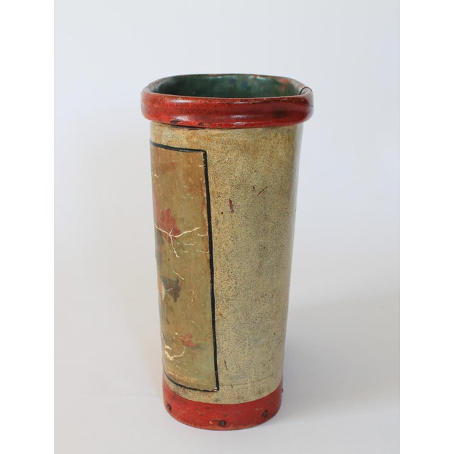 Traditional Antique Leather Wrapped Floral Wastebasket For Sale - Image 3 of 11
