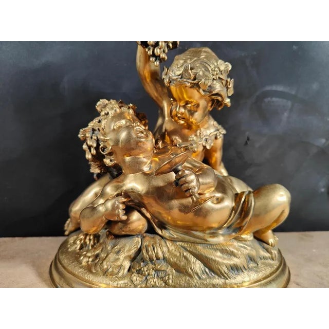 Gilded Bronze Allegory of Harvest with Two Children Figurine, 1880s For Sale - Image 10 of 13