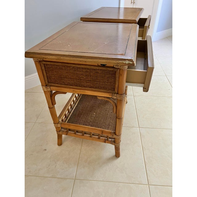 Vintage Bamboo and Wicker Nightstands- Pair For Sale In West Palm - Image 6 of 7