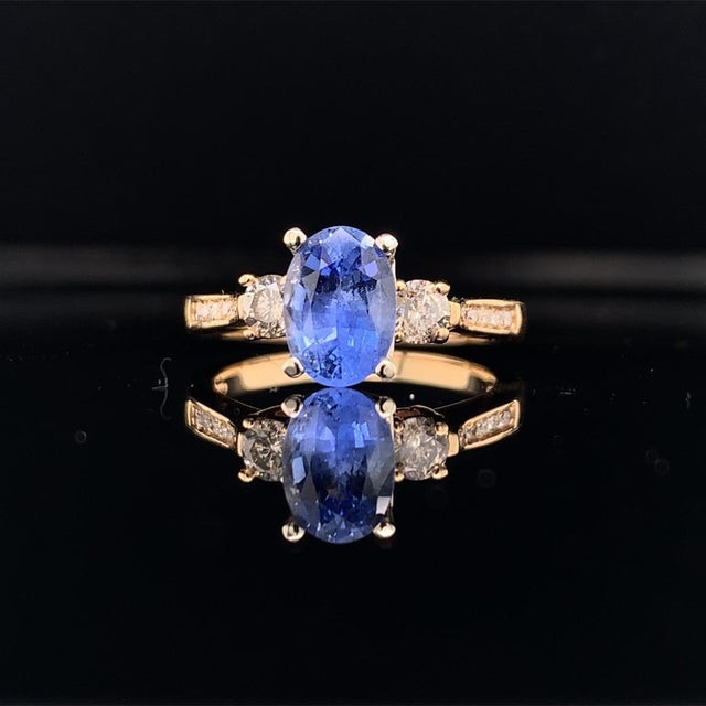 2010s Diamond Blue Sapphire Ring 14k Gold Women 1.67 TCW Certified, Size 6.25 For Sale - Image 5 of 8