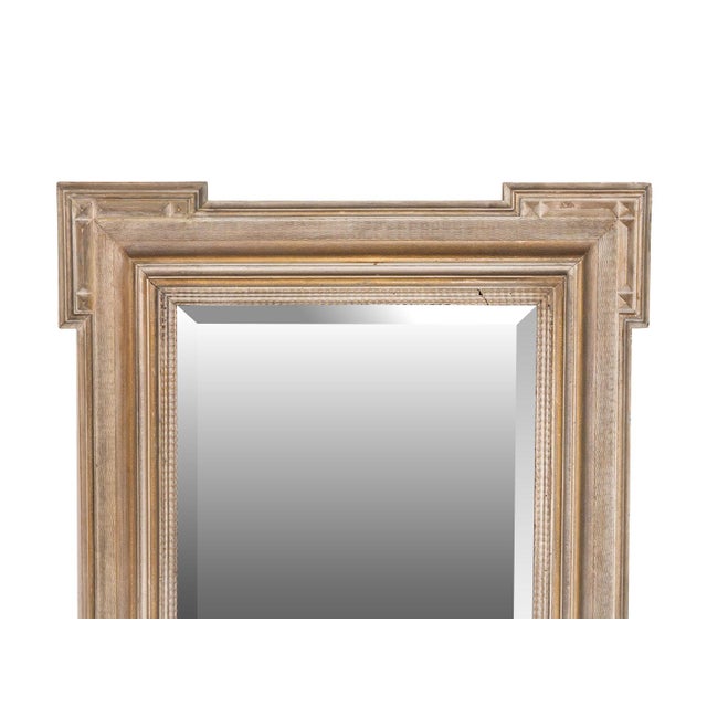 Baroque revival hand-carved ripple mirror. Newly bleached. Beveled mirror.