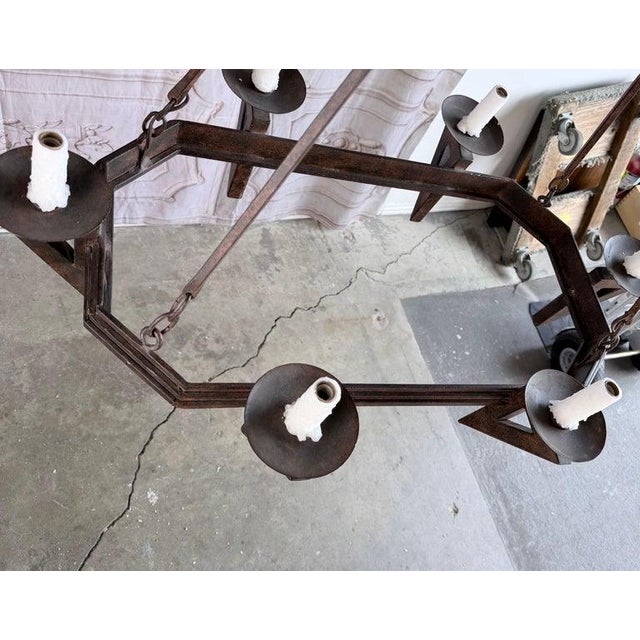 Black 20th Century Spanish Style Wrought Iron Chandelier 6-Light For Sale - Image 8 of 10