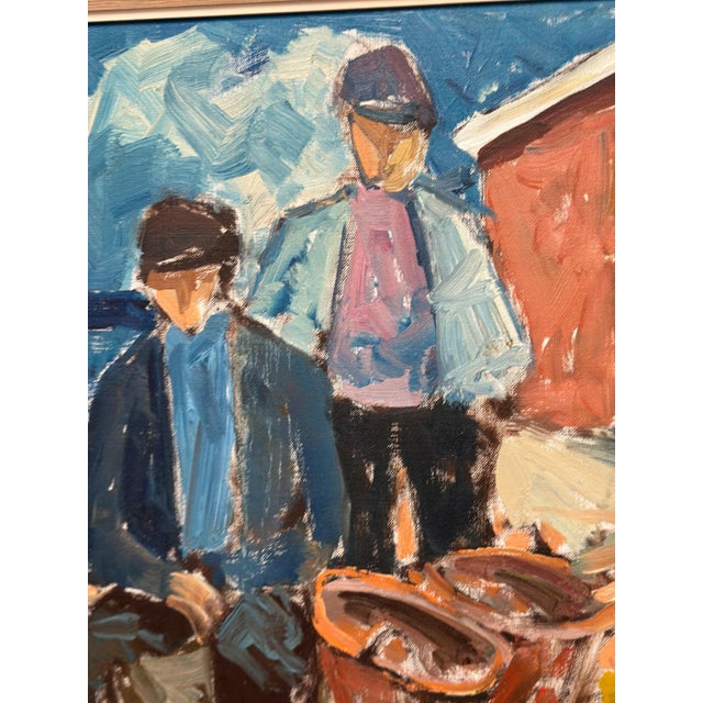 Svend Nielsen, Figures at the Fish Shed, 1950s, Oil on Canvas, Framed For Sale - Image 8 of 16