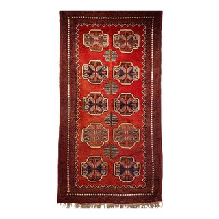 Vintage Afghan Tekke Bokhara in Allover Geometric Pattern in Red, Navy, Gray, Ivory For Sale