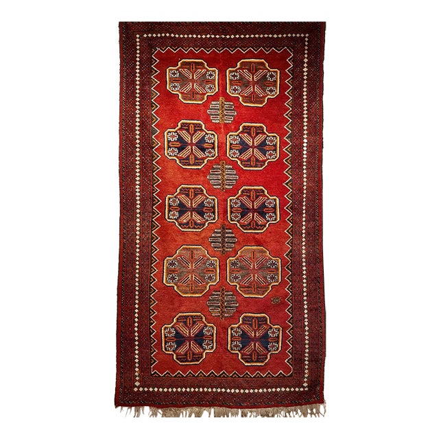 Vintage Afghan Tekke Bokhara in Allover Geometric Pattern in Red, Navy, Gray, Ivory For Sale