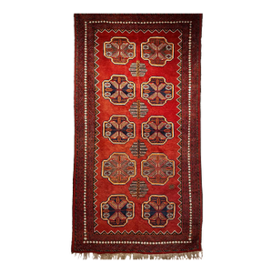 Vintage Afghan Tekke Bokhara in Allover Geometric Pattern in Red, Navy, Gray, Ivory