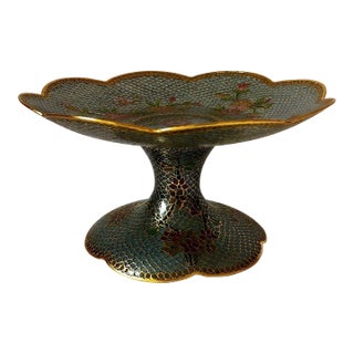 Vintage Cloisonné Enamel Pierced Fruit Stand / Compote – Eggshell Technique, Gilded Floral Motif For Sale