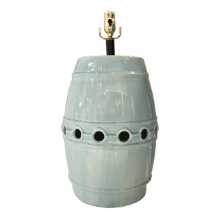 Large Modern Light Blue Glaze Porcelain Table Lamp For Sale