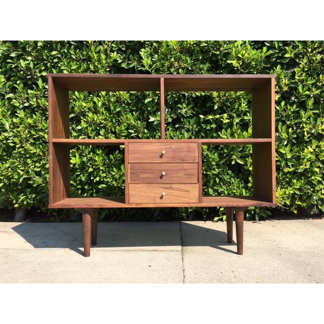 Custom MidCentury Walnut Bookcase Wall Unit Chairish