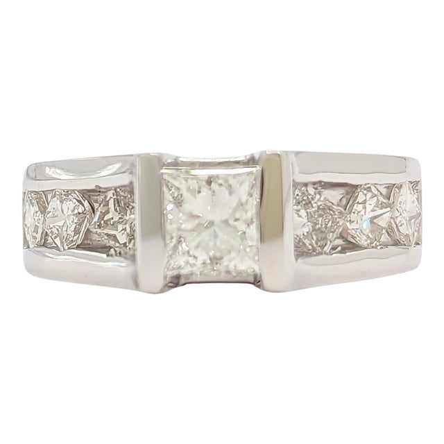 White Diamond Princess Cut Ring in 14K White Gold, size 5.5 For Sale