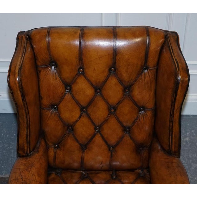 Set of Chesterfield Wingback Armchairs in Hand Dyed Brown Leather, 1960s For Sale - Image 5 of 18
